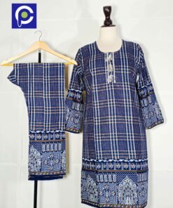 Linen Block Print Stitch Suit 2PC