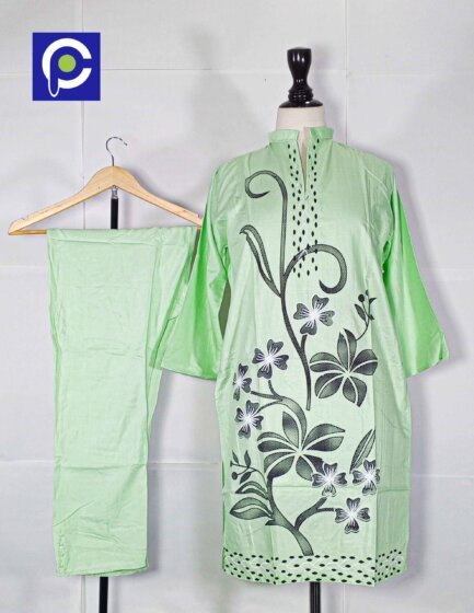 Linen Block Print Stitch Suit 2PC