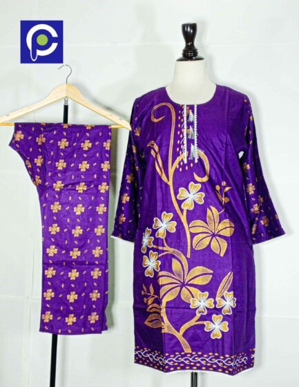 Linen Block Print Stitch Suit 2PC
