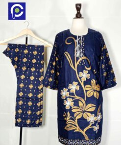 Linen Block Print Stitch Suit 2PC