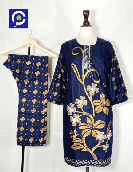 Linen Block Print Stitch Suit 2PC