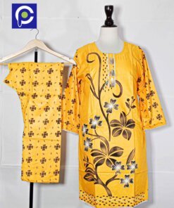 Linen Block Print Stitch Suit 2PC