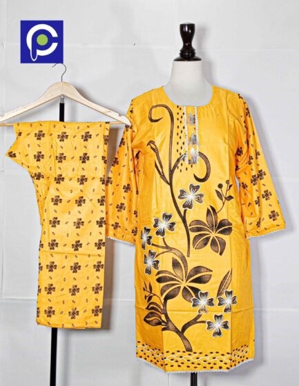 Linen Block Print Stitch Suit 2PC