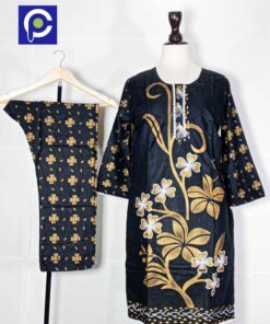 Linen Block Print Stitch Suit 2PC