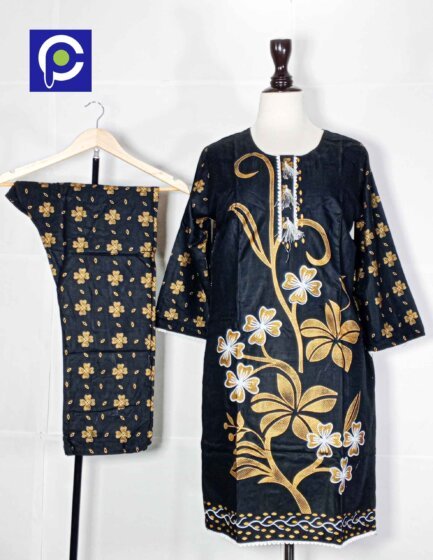 Linen Block Print Stitch Suit 2PC
