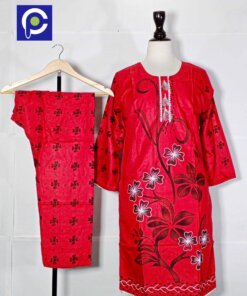 Linen Block Print Stitch Suit 2PC