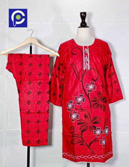 Linen Block Print Stitch Suit 2PC