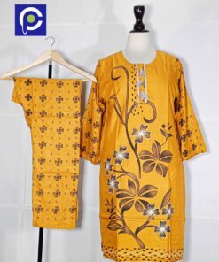 Linen Block Print Stitch Suit 2PC