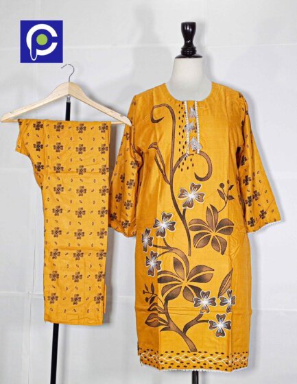 Linen Block Print Stitch Suit 2PC