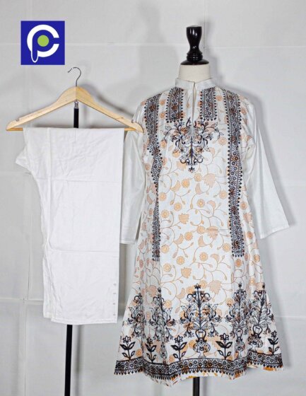 Linen Block Print Stitch Suit 2PC