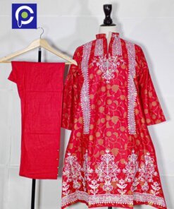 Linen Block Print Stitch Suit 2PC