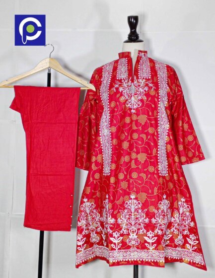 Linen Block Print Stitch Suit 2PC