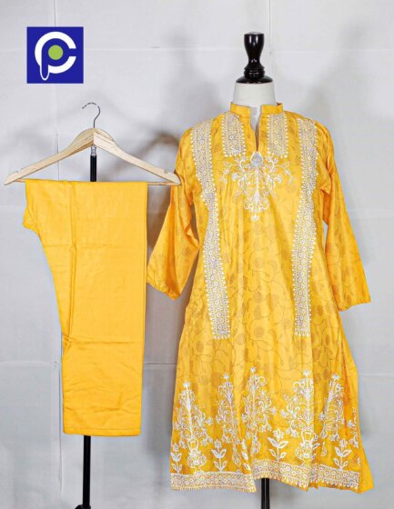Linen Block Print Stitch Suit 2PC