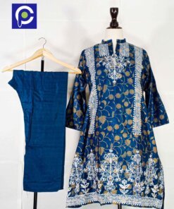 Linen Block Print Stitch Suit 2PC