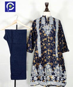 Linen Block Print Stitch Suit 2PC