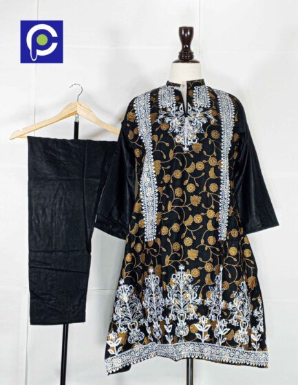 Linen Block Print Stitch Suit 2PC