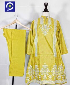 Linen Block Print Stitch Suit 2PC