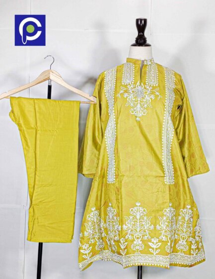 Linen Block Print Stitch Suit 2PC