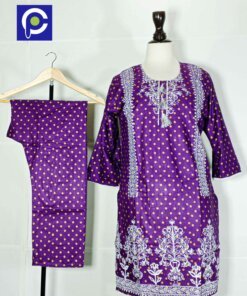 Linen Block Print Stitch Suit 2PC