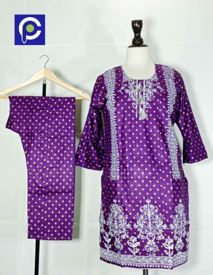 Linen Block Print Stitch Suit 2PC
