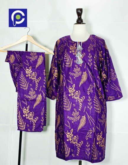 Linen Block Print Stitch Suit 2PC