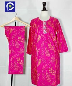 Linen Block Print Stitch Suit 2PC