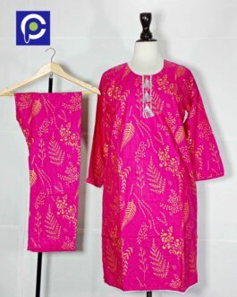 Linen Block Print Stitch Suit 2PC