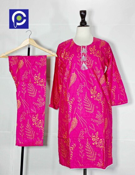 Linen Block Print Stitch Suit 2PC