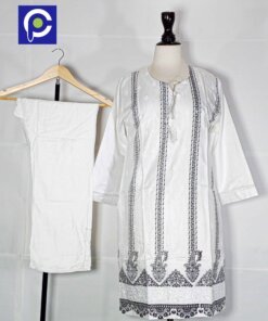 Linen Block Print Stitch Suit 2PC