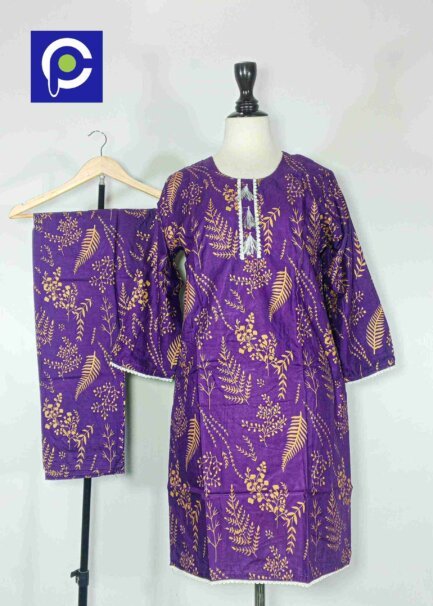 Linen Block Print Stitch Suit 2PC
