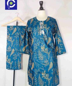 Linen Block Print Stitch Suit 2PC