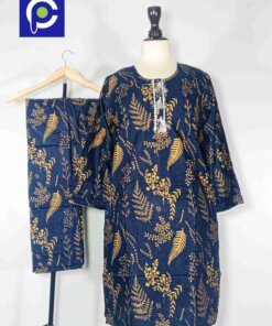 Linen Block Print Stitch Suit 2PC