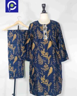 Linen Block Print Stitch Suit 2PC