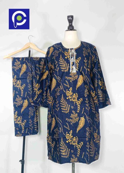 Linen Block Print Stitch Suit 2PC