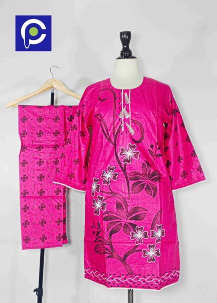 Linen Block Print Stitch Suit 2PC