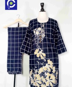 Linen Block Print Stitch Suit 2PC