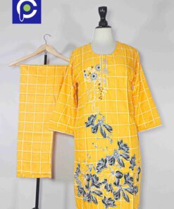 Linen Block Print Stitch Suit 2PC