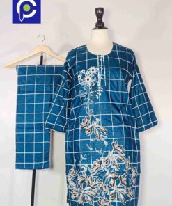 Linen Block Print Stitch Suit 2PC