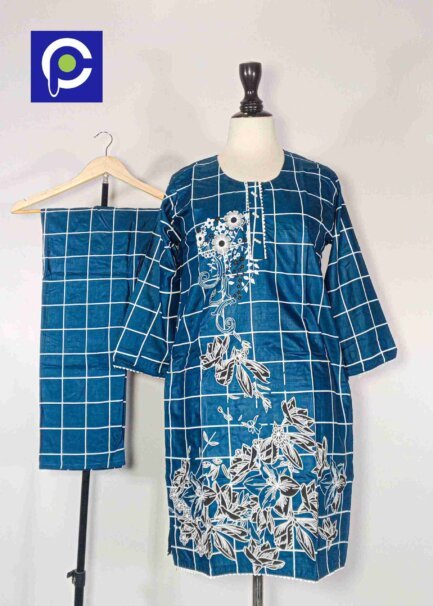 Linen Block Print Stitch Suit 2PC