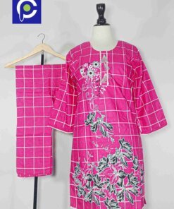 Linen Block Print Stitch Suit 2PC
