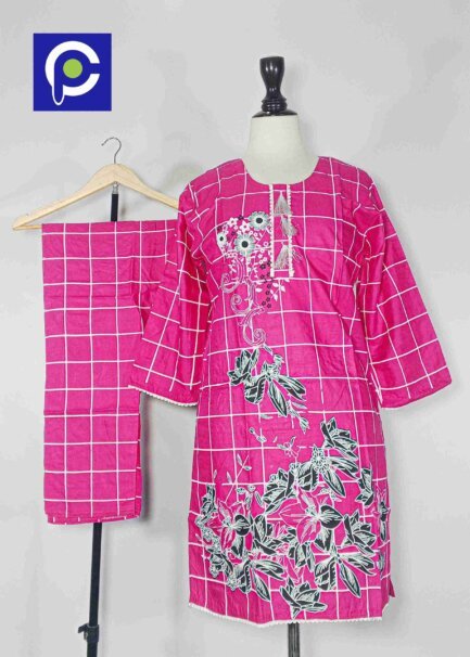Linen Block Print Stitch Suit 2PC