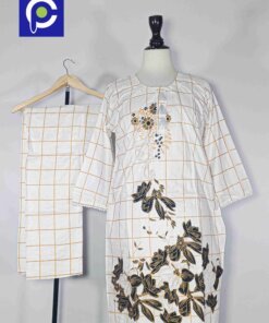 Linen Block Print Stitch Suit 2PC