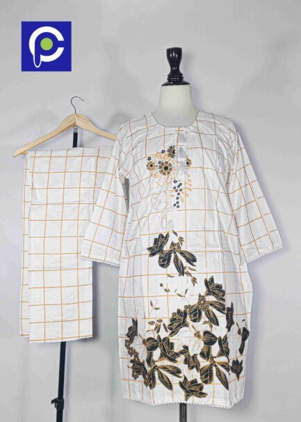 Linen Block Print Stitch Suit 2PC