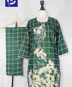 Linen Block Print Stitch Suit 2PC