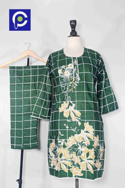 Linen Block Print Stitch Suit 2PC
