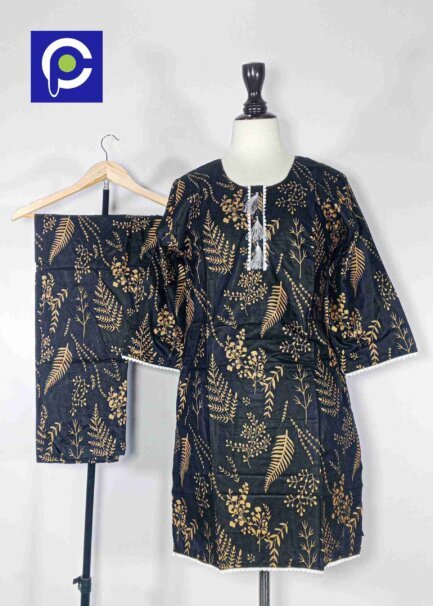 Linen Block Print Stitch Suit 2PC