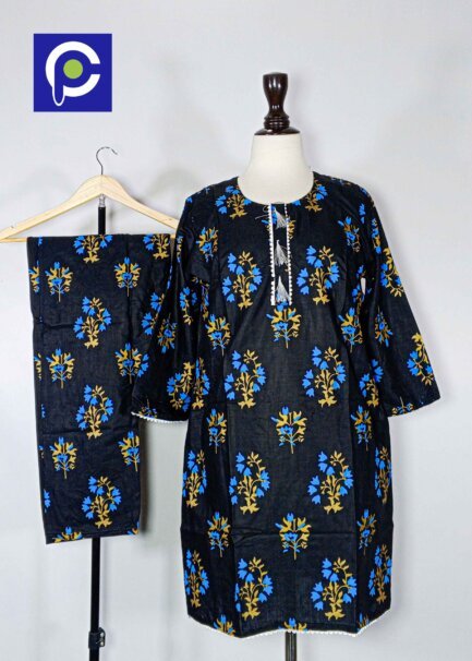 Linen Block Print Stitch Suit 2PC
