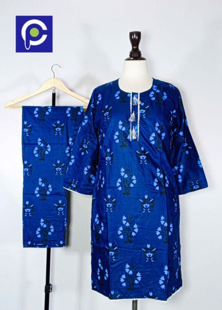 Linen Block Print Stitch Suit 2PC